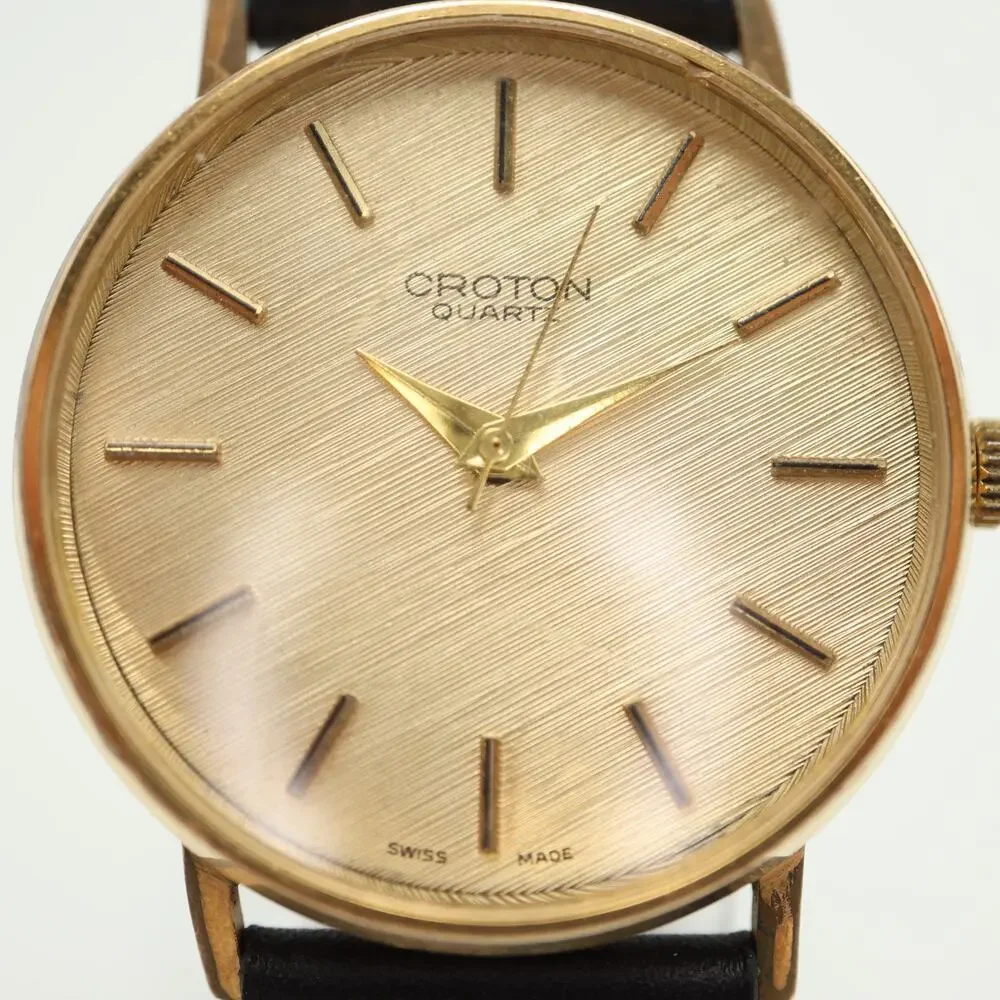 Vintage Croton Swiss Quartz Unisex 33mm Watch Black Leather with New Battery